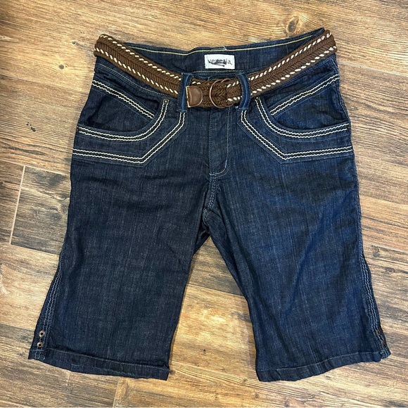 Venezia Y2K Dark Wash Bermuda Denim Shorts w/ Braided Belt – Size 14 - Picture 1 of 14